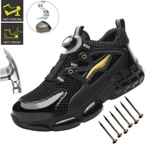 Rotating Button Safety Shoes Men Anti-smash Anti-puncture Work Shoes Fashion Men Safety Sport Shoes Security Protective Boots