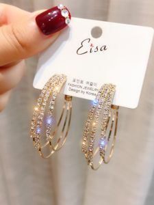 Sterling Silver Needle Fashion Wind Exaggerated Geometry round Ring Earrings Female Stylish Easiest for Match C Type Ear Ring Fancy Ear Rings