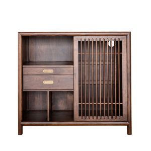 North America Black Walnut Tea Service Cabinet New Chinese Style Integrated Kettle One Piece Solid Wood Dining Room Sideboard