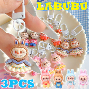 3 cái phim hoạt hình labubu Keychain dễ thương nhựa Quái Vật Ba lô con thỏ Mặt dây chuyền móc treo chìa khóa xe Anime búp bê cừu treo túi đồ trang trí charm phụ kiện trang trí