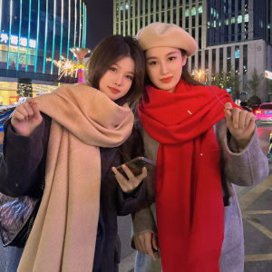 Thickened Woolen Scarf for Couples Womens Winter Fashion Warm Christmas New Year Atmosphere Dual Use Christmas New Year Theme
