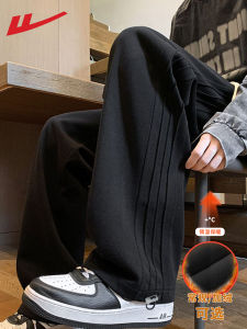 Teenage Mens Loose Fit Straight Leg Fleece Lined Casual Pants Autumn Winter Fashion Active Wear Comfortable Wide Leg Trousers