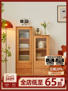 Lazy Diary/Solid Wood Side Cabinet Storage Scandinavian Living Room TV Side Cabinet Modern Minimalist Cherrywood Wine Cabinet Storage