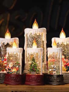 กล่องดนตรีเทียนคริสต์มาสตกแต่งบ้าน กล่องดนตรีคริสตัลแสงสว่างตกแต่งโต๊ะตกแต่งฤดูหนาว ของขวัญที่สวยงามสำหรับบ้าน