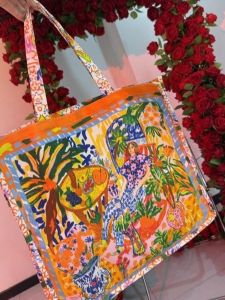 Gold-Skinny Double-Sided Full-Print Digital Canvas Handbag All-Synthetic Personality Printed Tote Bag Trendy And Cool