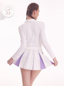 Teevation Golf Sports High Waist Plaid Skirt Dual Color Splicing Casual Skirts for Women Fitness Yoga Gym Wear