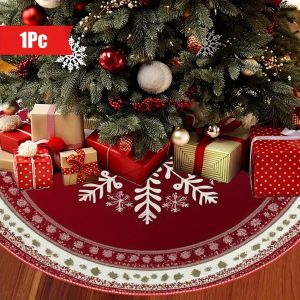 VIKAMA Red And White Snowflake Design Luxurious Christmas Tree Skirt For Indoor Festive Parties Washable Reusable Home Decor