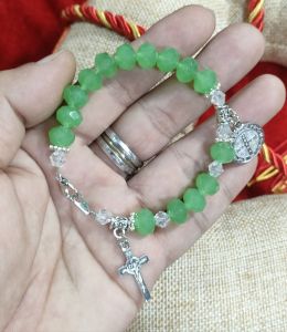 St. Benedict Apple Green Crystal Rosary Bracelet with a free Boxes