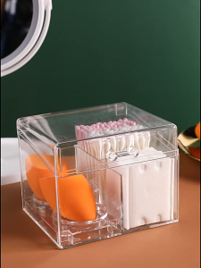 Hộp Nhựa Trong Đựng Son Mút Trang Điểm Bông Tẩy Trang- Hộp Đựng Mỹ Phẩm Có Nắp Sang Trọng- Hộp Trang Điểm Mini Gọn Gàng- Hộp Đựng Đồ Makeup Chia Ngăn Tiện Lợi