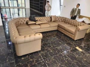 American Style Reception Club Office KTV Theater Combination Corner U-Shaped Booth Casual Designer Leather Pull Buckle Sofa