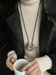 CAFFTI | Elegant Black Leather Rope Silver Hoof Clasp Pendant Necklace