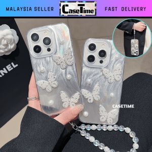 OPPO A3 A5 Pro A5 A9 A15 A15s A16 A17 A17k A18 A31 A38 A53 A54 A57 A77s A58 A60 A74 A95 A76 A96 A78 A79 A92 A93 A94 A98 4G 5G pearl butterfly chain strap feather phone case casing cover 羽纱手机壳