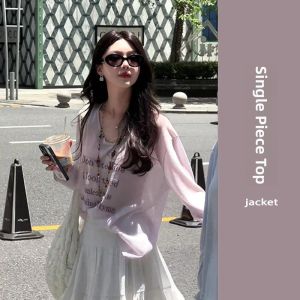 YUEZHONGWEI | Pink V-Neck Lyocell T-Shirt with Letter Print