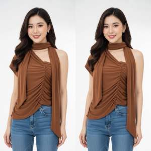 🌷เสื้อคล้องคอ คอวี🌷ดีไซน์เก๋ๆ✨เบี่ยงไหล่ จับย่น🌷สายผูกได้หลายแบบ🌷ใส่กับอะไรก็สวย🌷พร้อมส่ง🔥เสื้อแขนกุด เสื้อปาดไหล่