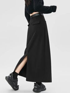 Thickened Woolen Suit Skirt Womens plus Size High Waist Slimming Split Straight Tube Skirt Wrap around Long Skirts
