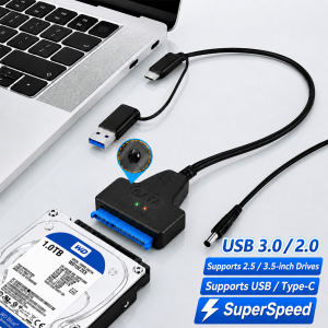 SATA to USB 3.0 / 2.0 Cable Up to 6 Gbps for 2.5/3.5 Inch External HDD SSD Hard Drive SATA 3 22 Pin Adapter USB 3.0 to Sata III