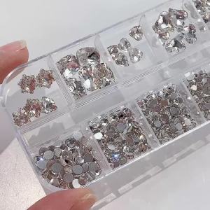 1Box 3D Clear Nail Art Rhinestones 12Shapes Mixed OvalButterflyHeartFlowerRound Diamond Nail Charms DIY Nail Art Decoration