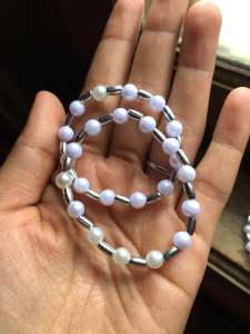 Gelang mutiara putih kaca paket 3 pcs gratis cincin