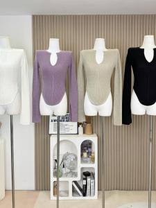 Slim Fit V-Neck Knitwear Womens Base Shirt Design Sense Slit Autumn Inner Wear Popw Crew Neck Knitted Top Half Open Collar Wool Blend