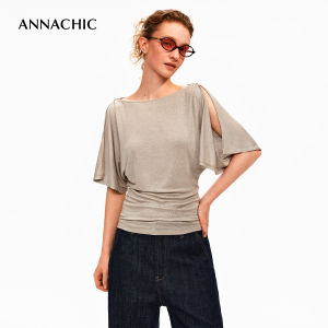 ANNACHIC | Áo Thun Dây Kéo Tay Bồng