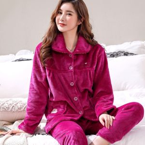 Bộ Đồ Ngủ Bằng Vải Nỉ San Hô Dày Dặn Mùa Đông Cho Nữ Bộ Đồ Mặc Nhà Bằng Vải Nỉ Dày Cỡ Lớn Dễ Thương Ấm Áp Quần Dài