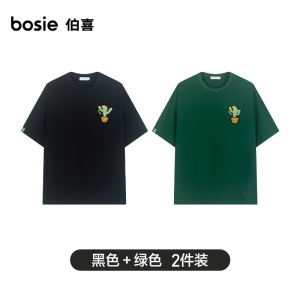 เสื้อยืดแขนสั้นผ้าฝ้ายแท้ Bosie 2025 ฤดูร้อนใหม่ ลายถั่วเล่น ปักตัวอักษร แฟชั่นสำหรับผู้ชายและคู่รัก ระบายอากาศได้ดี ทรงหลวม