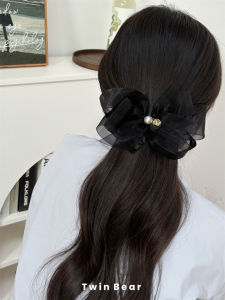 Practical Black Satin Multi-Layered Hair Clip with Butterfly Knot for Women Stylish Commuting Accessory Girls Top Clip