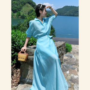 SHANGSHA | Dopamine Light Summer Dress Suit Blue