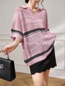 PlumJan | Áo Thun Tay Ngắn Cổ Polo Sọc Lazy Style
