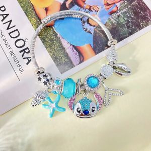 Kawaii Stitch Cartoon Rhinestone Necklace And Bracelet Set Cute Fashion Jewelry for Women And Girls Ideal Gift for Fans Birthday