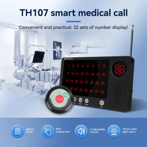 Retekess Nurse Call System TH107 Caregiver Pager Host Receiver With IP67 Waterproof TH008 Two-Key Call button for HospitaClinicNursing Home