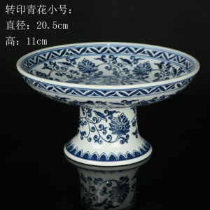 Jingdezhen Ceramic Blue And White High Footed Fruit Tray Chinese Style Decorative Dish One-Piece Design Luxury Home Decor
