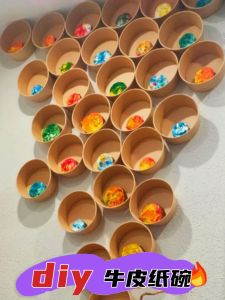 Creative Brown Kraft Paper Bowl Wall Decoration Materials Handmade DIY Painting Coloring for Kindergarten Nursery Decor