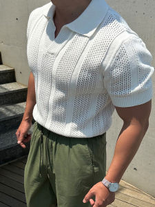 DAVID&ME | Breathable Laced Knitted Mens Polo Shirt Short Sleeves