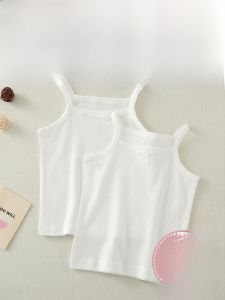 Girls Pure Cotton White Strapless Summer Top Sleeveless Base Shirt Little Girl Mesh Breathable Underwear Innerwear T-shirt