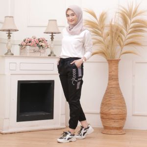 Celana Jogger Pants Korean Terbaru Celana Baggy Pants Strip Wanita Bahan American Drill