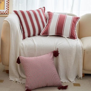 Plaid Stripe Trimmed Tassel Cushion Cover