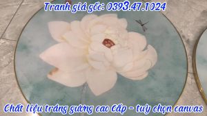 Tranh hoa sen tròn tráng gương nhiều mẫu thân gỗ liền khối chắc chắn độ bền cao tặng kèm đinh treo