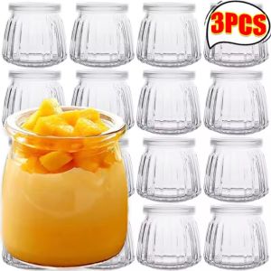 【Hibeautylife】3/1PCS Yogurt Jars with PE Lids Clear Glass Pudding Container Spice Jelly Honey Bottle Milk Household Kitchen Storage Mini Cup