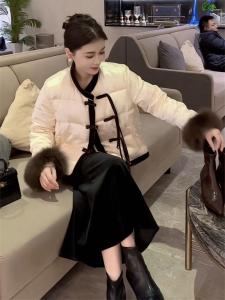 Fashionable Winter Cotton Jacket Womens Embroidered Sleeve Tunic Coat Button Detail Popular Online New Chinese Style National Trend