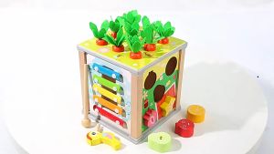 [IQ TOYS] Wooden Multi-Functional 6-in-1 Treasure Box/Chest suitable for Kids/Pulling Carrot/Piano Knocking/Matching