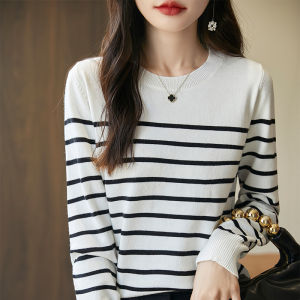 DONGYINUAN | Black and White Striped Long Sleeve Autumn Winter New Design Sweater