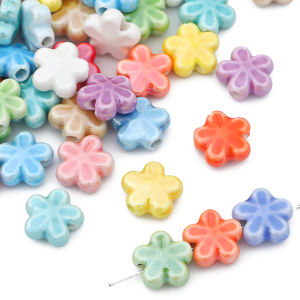 10Pcs/Bag 12mm Handmade Colorful Flower Shape Ceramic Loose Spacer Beads Charm for Bracelet Necklace Earring DIY Jewelry Making