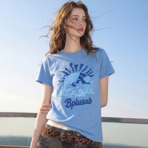 Blue Ocean Whale Print Casual Summer Tee