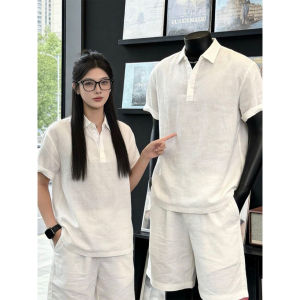 LIUBU | Bộ Áo Polo Tay Ngắn và Quần 4/7 Chất Liệu Tencel Linen Vintage Dành Cho Mùa Hè