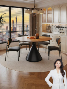 Pashaman | Retro Vintage Round Black Sintered Stone Dining Table Set for Small Apartments