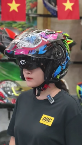 Nón bảo hiểm 3/4 KLT tem Demons - Mũ bảo hiểm 3/4 siêu đẹp chính hãng 2 kính tặng khăn ninja và bộ tem