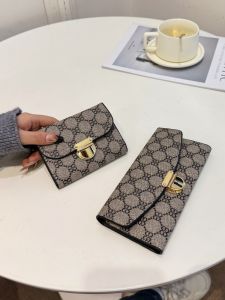 YKSS Ins New Simple Ladies Wallet Short Size Tri-Fold Buckle Long Zero Money Bag Card Holder Leather Trendy Horizontal Shape