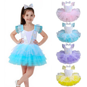 Kids Sequined Performance Outfits Girls Petal-Shaped Tutu Dress Ballerina Dance Boys 3Pcs Suit for Weddings Parties Flower Kids Dance Competition Costume