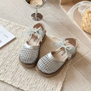 Girls Lace Bow Princess Style Woven Open-toe Summer Sandals